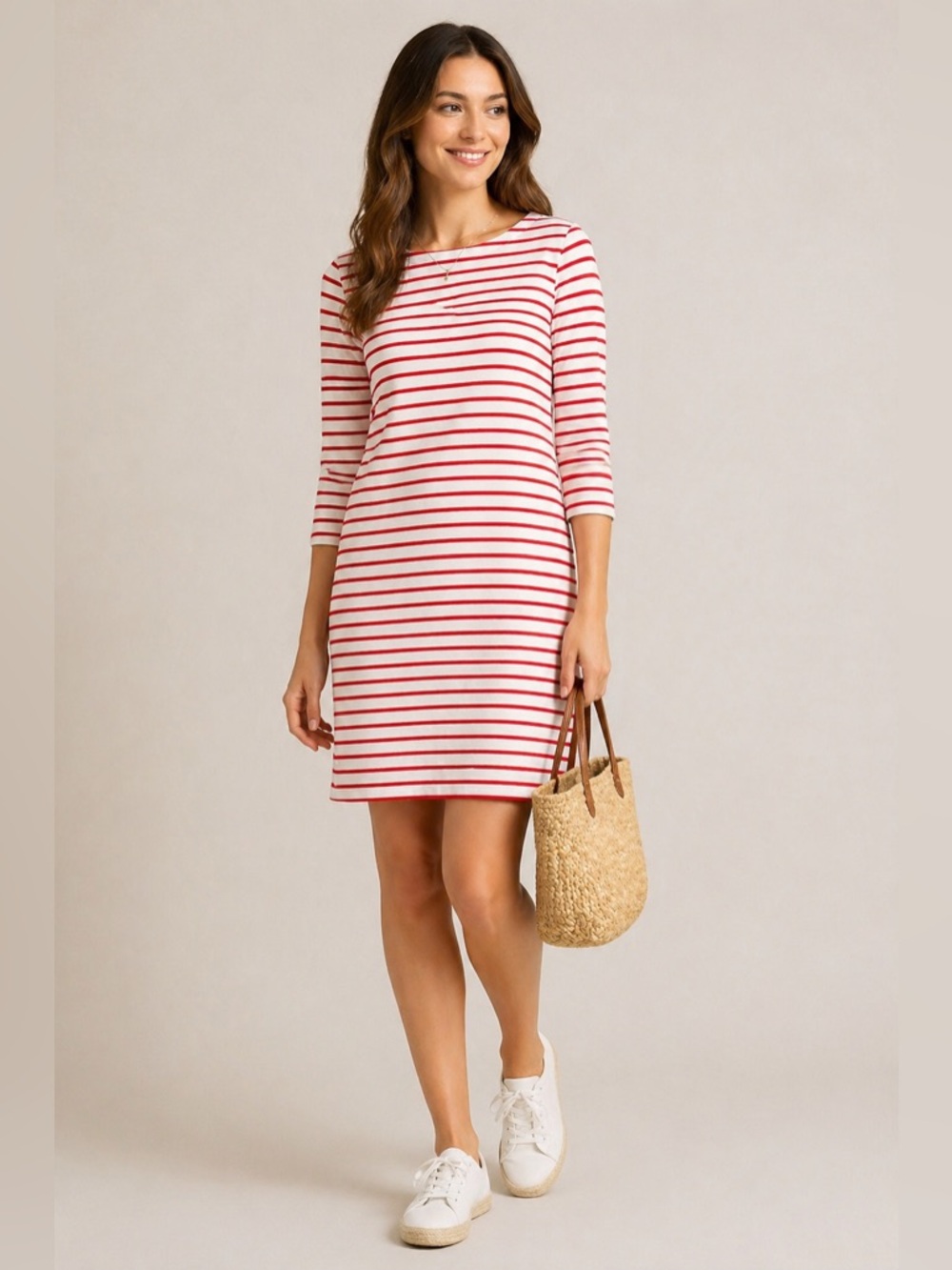 J.Crew Red White Stripe Dress Small Cotton Stretch Casual Nautical